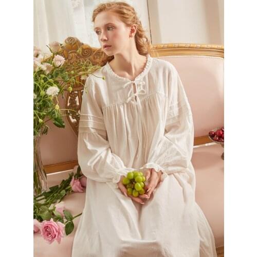 Sleepwear Long Sleeve Night Dress Women Autumn Sleepwear Cotton Nightgown Women Classic Vintage Nightgown