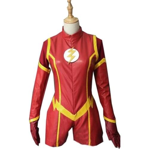 2017 Newest Red Female The Flash Superhero Costume Halloween Cosplay Party Flash Suit