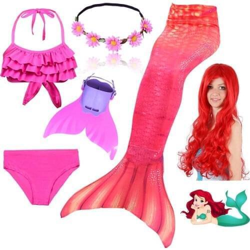 Mermaid Tail Cosplay Costume For Girls Princess Dress Costume Cosplay Mermaid Wigs Mermaid Swimsuit Fin For Kids Halloween Party