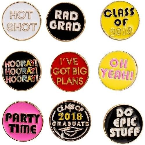 Original Enamel Brooches Jewelry WORK FUN THINK IT GRADUATE CLASS OF 2018 PARTY TIME 12 Style English Letters Brooch pins
