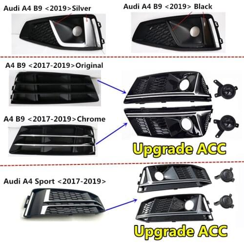 2pcs Car Front Bumper for AudiA4 2017 2018 2019 S4 S-line B9 Fog light Grille Cover Fog lamp Grill upgrade Acc Grill 8W0807681F