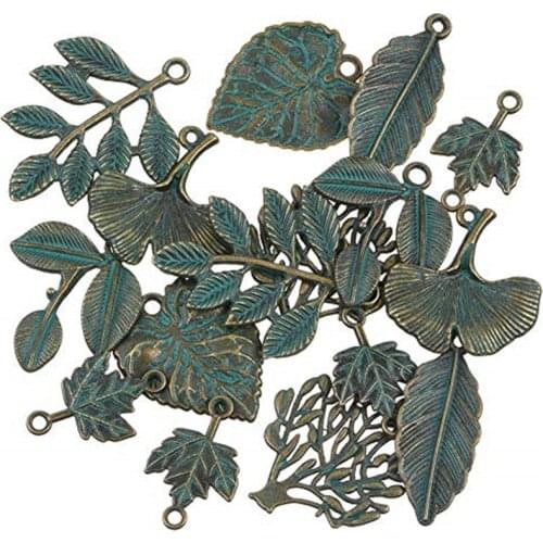 13pc/set Mixed Antique Bronze Leaf Charms for Bracelet Jewelry Findings Leaf Pendants Verdigris Patina Leaf Collection Charms K2