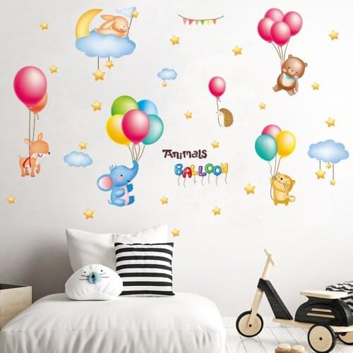 [SHIJUEHEZI] Cartoon Balloons Wall Stickers DIY Animal Pegatinas Mural Decals for Kids Room Baby Bedroom Nursery Home Decoration