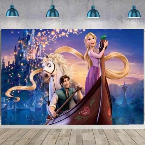 Tangled Rapunzel Princess Photography Backdrop Girl Happy Birthday Party Photo Background Photocall Prop Decoration Banner