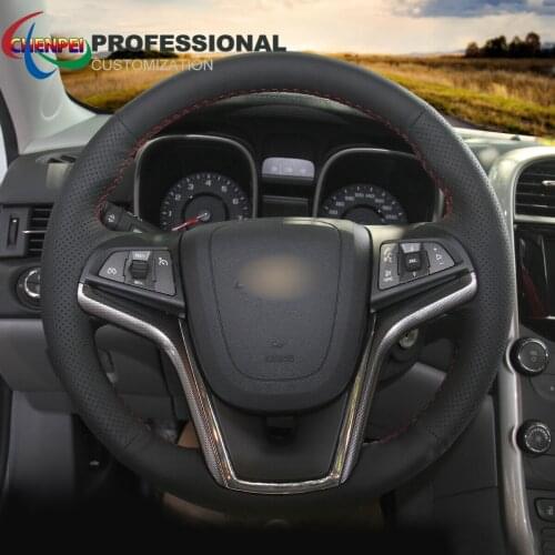 DIY Hand-Sewn Non-Slip Black Leather Car Steering Wheel Cover For Chevrolet Malibu Volt 2011-2015 Car Interior Accessories