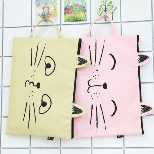 Lovely Cats Zipper Cloth Document Waterproof Computer Folders Canvas Simple Large Capacity Stationery Bag School Office Supplies