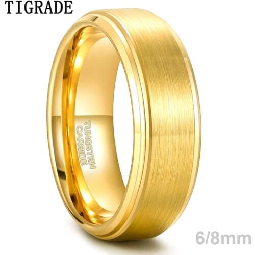 Tigrade New Men Ring Gold Color 6mm 8mm Width Tungsten Carbide Unisex Luxury Wedding Band Classic Ring Jewelry