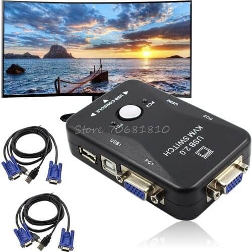 USB2.0 2-Port KVM Switcher Switch Box Mouse/Keyboard/VGA Video Monitor 1920x1440 Drop shipping