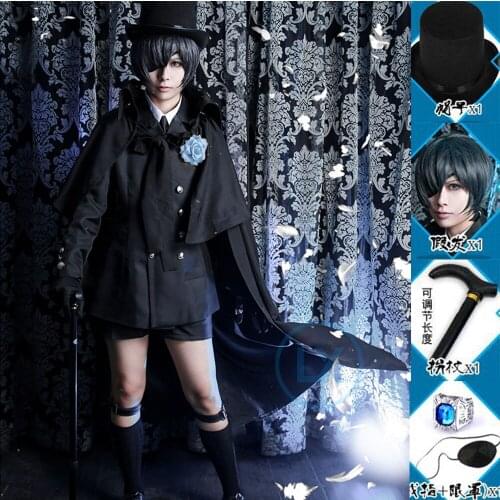 In stock Anime Black Butler Ciel Phantomhive Funeral Cosplay Cotume Kuroshitsuji Halloween Fancy Party Outfit Daily Suits Men