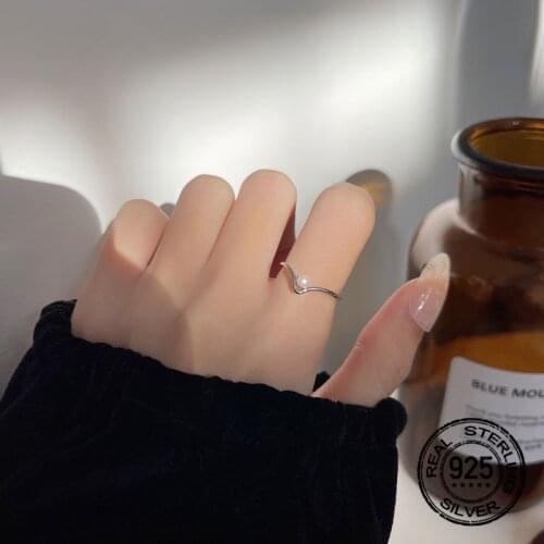 V-shaped Pearl Opening Adjustable Rings For Women S925 Silver Sweet Simple Fashion Korean New Trendy Student Jewelry Gift INEFFA