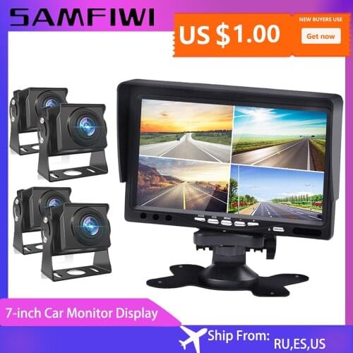 AHD 7" LCD 4 Split Car Video Monitor 4CH For Front Rear Side View Back Up Camera Quad Split Screen 6 Mode Display Free Return