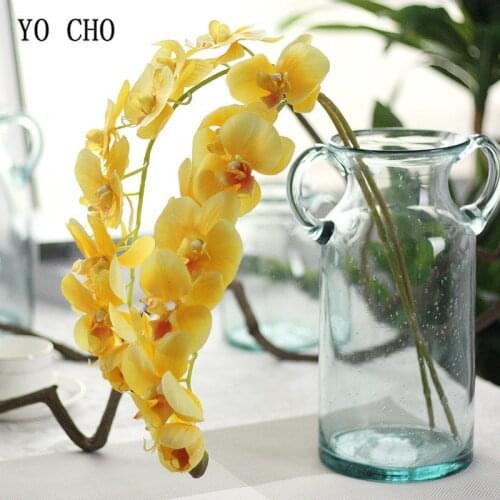 YO CHO Artificial Flowers Orchid 11 Head Silk Pink White Real Touch Orchid Artificial Flower Wedding Home Butterfly Decor Flower