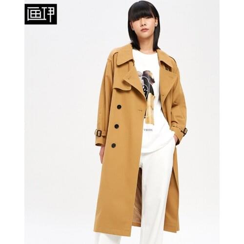 Huayi British style double breasted windbreaker coat womens autumn 2021 new loose waist mid length casual top