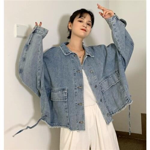 Women denim jacket Jean Jacket for Women Loose Casual Blue Fashionable Women Coats Female outwear Denim Feminine AA5169