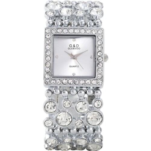 2018 Women Watches Fashion G&D Brand Luxury Gold Crystal Bracelet Watches Ladies Steel Quartz Wristwatches Womens Dress Watches