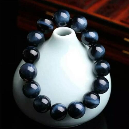 Precious Natural Blue Tiger Hawk Eye Bracelets For Women Men Powerful Stretch Crystal Round Bead Bracelet 12mm 14mm 16mm 18mm
