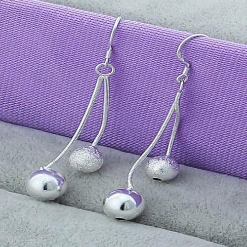 High Quality 925 Silver Jewelry Simple Fashion Two Line Beads Drop Earrings for Women Best Gift