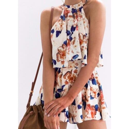 Fashion Sexy Off Shoulder Floral Print Summer Crop Tops Shorts 2021 Sleeveless 2 Piece Set Women Beach Matching Two Piece Sets