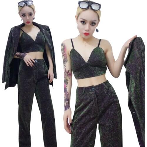 Female Singer Costume Hip Hop Sequins Nightclub Dance Costumes Ds Bar Dj Sexy Stage Performance Costumes Woman Jazz Dance