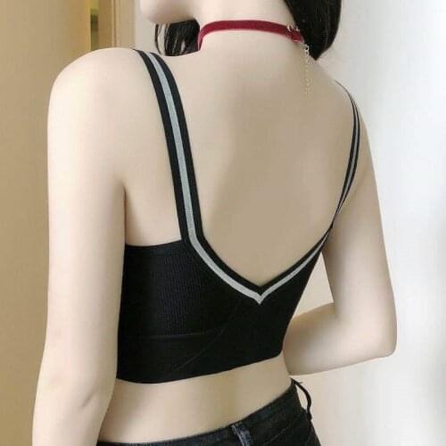 Womens Tank Top Crop Tops Sexy Underwear Women Seamless V Back Streetwear Female Sleeveless Top Push Up Lingerie Padded Camis