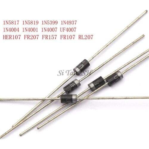 100PCS Schottky Rectifier Diode 1N5817 1N5819 1N5399 1N4937 1N4004 1N4001 1N4007 UF4007 HER107 FR207 FR157 FR107 RL207 DO-41