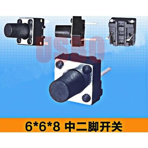 2 Middle Pins Mini Tactile Push Button Switch Feather Touch Thin Tact Switch Wholesale Black 6*6*8mm
