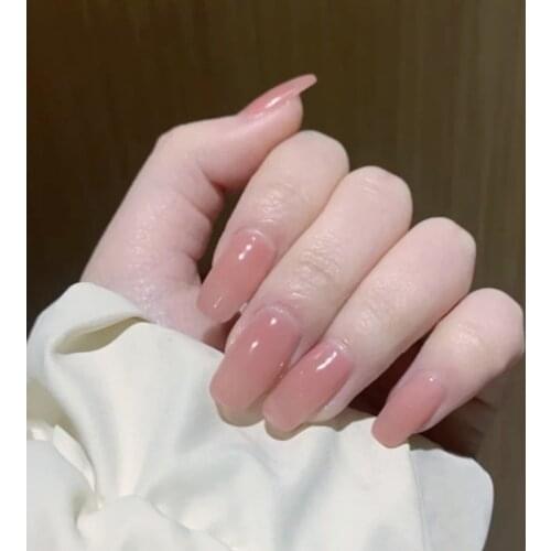 24Pcs/Box Detachable Almond Pink Glitter False Nails Nude Color Stiletto Press On Ballerina False Nail Full Cover Manicure Tool