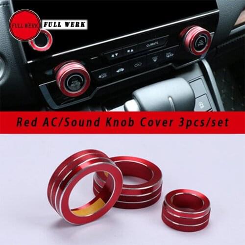 3pcs/set Aluminum Alloy Car AC Air Conditioning Sound Knob Cover Decoration Ring Sticker Trim for Honda CRV CR-V 17-19 Accessory