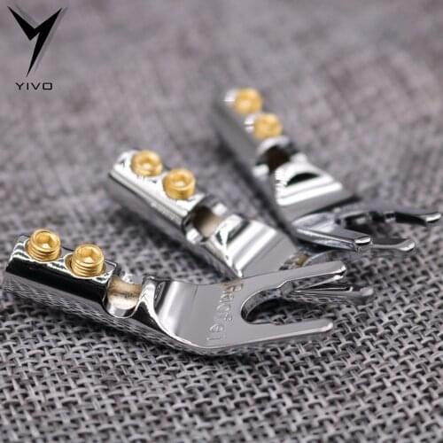 8pcs Gaofei Brass Rhodium red coppper lated U- type Y Spade Speaker Plugs speaker cable wire Audio Screw Fork Connector Adapter