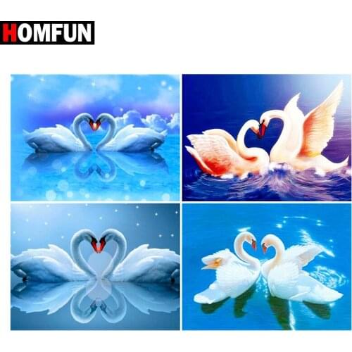 HOMFUN Diamond painting "Swan lake love" Full Square/Round Drill Wall Decor Inlaid Resin Embroidery Craft Cross stitch