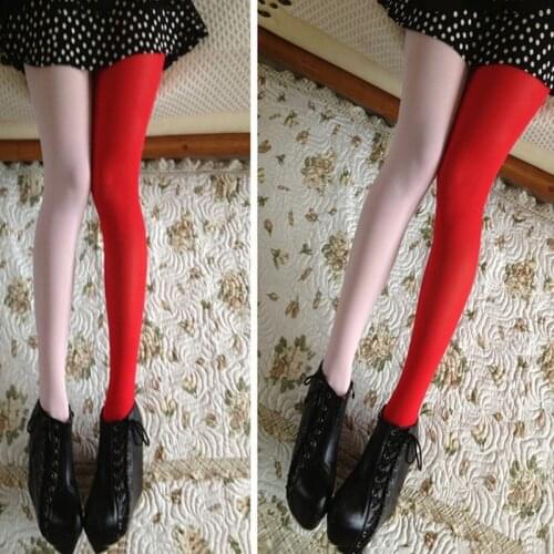 Asymmetry Stretchy Pantyhose Stockings Fashion Womens Tights Patchwork Footed Elastic Two Color Solid Sexy Stocking Lady Girls