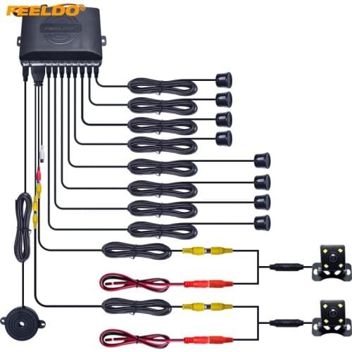 FEELDO 1Set Car 8-Sensor Parking Sensor with 2pcs Night Vision LED Camera Dual Visual Rearview Video Parking Radar System #FD938