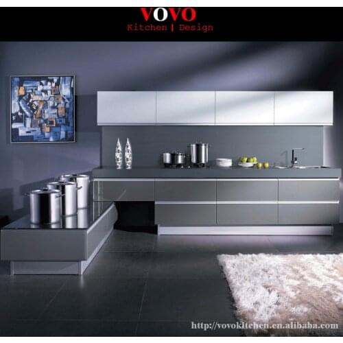 White and grey lacquer kitchen cabinet handless