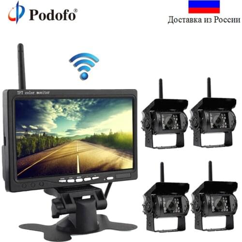 Podofo Wireless 4 Backup Cameras IR Night Vision Waterproof with 7" Rear View Monitor for RV Truck Bus Parking Assistance System