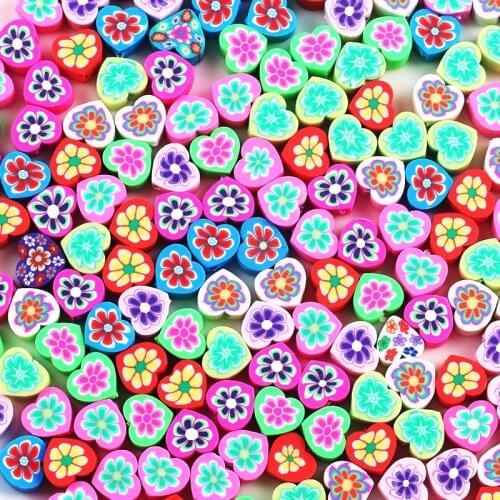 Heart Flowers Beads Polymer Clay Spacer Loose Beads for Jewelry Making Charms Bracelet DIY Necklace Accessories 30pcs/Lot 10mm