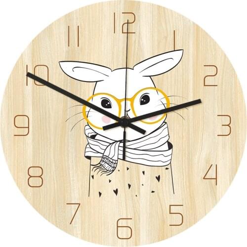 CC052 Forest Animal Cartoon Wall Clock Acrylic Wood Color Printing Clock Living Room Decoration Mute Sweep