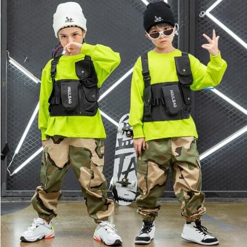 For 3-16 Yrs Girls Boys Kids Street Dancing Camouflage Outdoor Costumes Hip-hop Jazz Hip Hop Sweatshirt Pants Dancing Outfits
