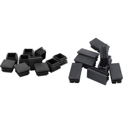 FGGS-10 Pieces 20mm x 20mm Hard Plastic Pipe Flat End Inserted Tube Table LEG End Plug Black & 8 Pcs Black Plastic Rectangular B