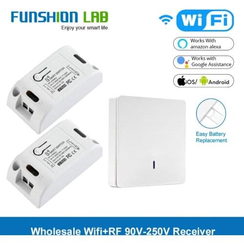 FUNSHION Tuya smart Life App Switch Light Wifi+RF Wireless Remote Control Switch 1 2 3 gang Wall Panel button Receiver Led Lamp