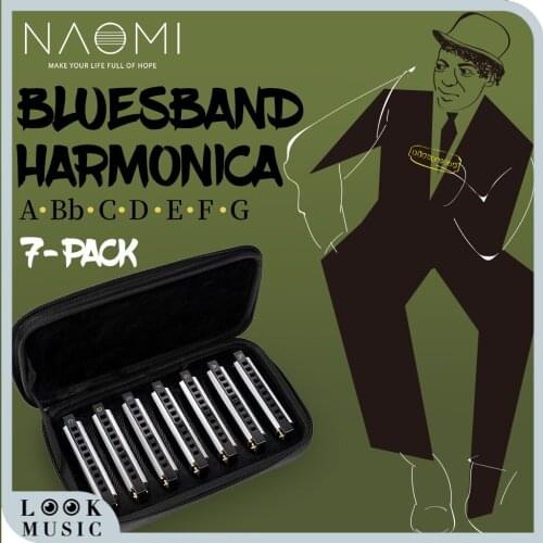Chrome Harmonica NAOMI Accordions Bluesband Harmonica 7-Piece Set With Carry Harmonica Case Sounds Wonderful Folk Rock Blues