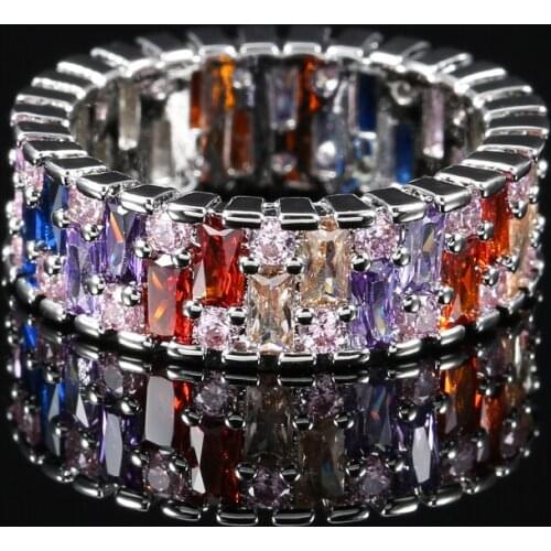 Kinel Boho Full Circle Crystal Zircon Stone Ring Luxury Fashion Silver Color Engagement Rings For Women Vintage Wedding Jewelry