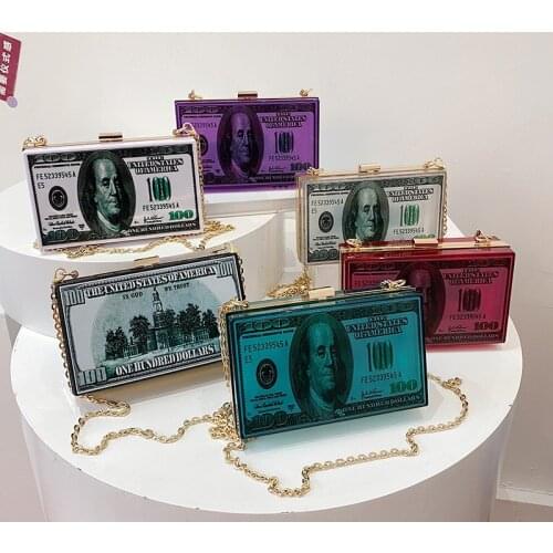 2021 New arrivals Money Purses Ladies Transparent Box Handbags Women Dollar Bags