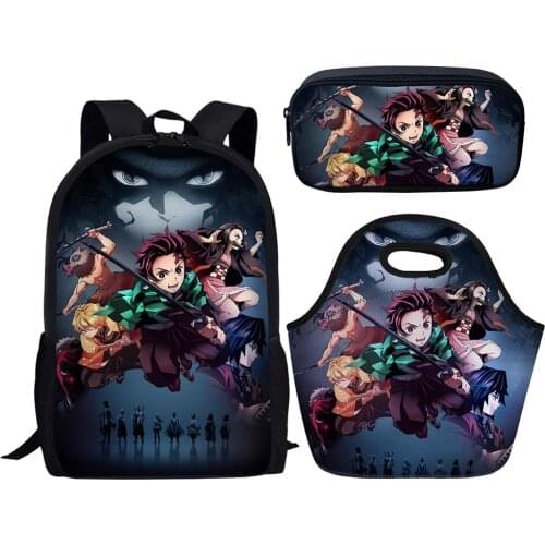 HALYUNASC Fashion 3PCs/Set Childrens School Backpack Demon-Slayer-Kimetsu-no-Yaiba-Pattern School Bags Teenagers Book-Bags Set