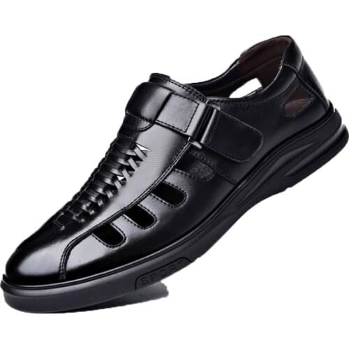 Mens Sandals Genuine Leather Shoes Men Flats Sandals Breathable Footwear Mens Formal Shoes Man Soft Hollow Out Leather sandals