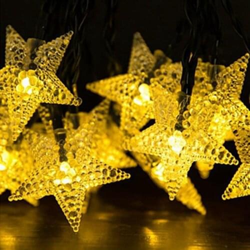 Solar Powered Cute Star Led String Fairy Light 20/50/100Leds Bubble Pentagram Outdoor Garden Fence Patio Christmas Garland Light