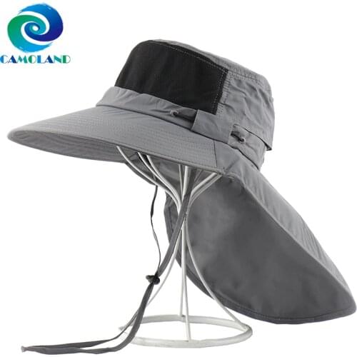 CAMOLAND Autumn Sun Hat Male UPF 50+ Hiking Bucket Hat Outdoor Long Wide Brim Fishing Caps With Neck Flap Boonie Hats