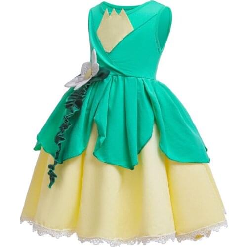 Girls Dress Green Frog Costumes The Princess and the Frog Tiana Cosplay Children Clothing Frog Princess Costume Dress C36684CH