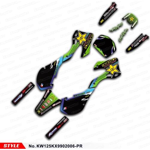 Aftermarket Custom Stickers Motocross Decals Complete Wraps for KX125 KX250 1999 2000 to 2002, Style No.KW125KX9902006-PR