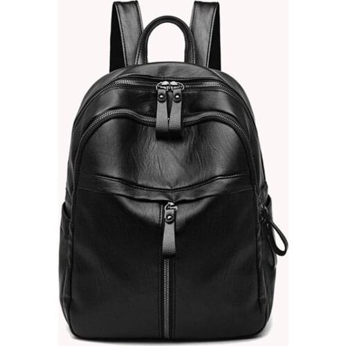 Simple Ladies Pure Color Travel Knapsacks Women Large Capacity Shopping Shoulder Rucksack PU Leather Backpacks