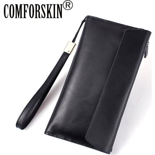 COMFROSKIN European and American Luxurious Genuine Leather Womens Wallet Large Capacity Card Wallets With Mobile Phone Pocket